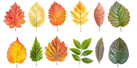 Autumn Leaves: a vibrant collection of colorful leaves, showcasing the beauty of autumn, highlighting different shapes and colors. 