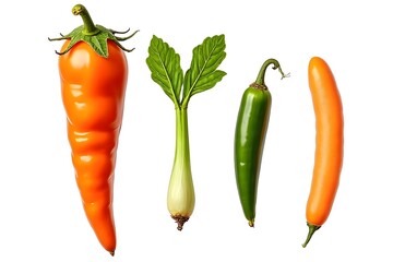 Colorful Peppers, Scallions, and Vegetables Isolated on White Background