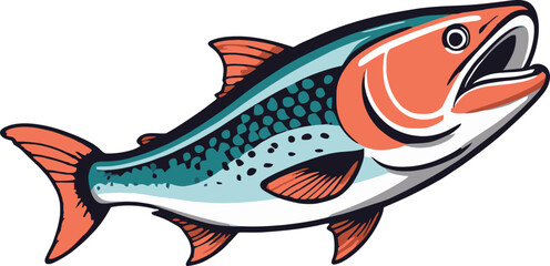 A cartoon salmon fish illustration, A salmon fish character design
