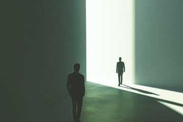 Fototapeta premium A person stands inside a brightly lit room, illuminated by natural light