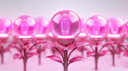 Creative pink flowers with glass bulbs against a light background.
