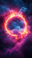 Obraz premium Vibrant cosmic circle glowing amidst colorful dynamic clouds in a night sky