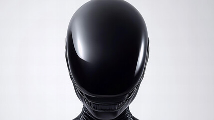 Futuristic humanoid figure showcases sleek black design and minimalist aesthetics in modern art setting