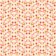 Seamless floral pattern with corgis and vibrant flowers on a soft beige background. Ideal for textiles, wallpapers, gift wrapping, scrapbooking, and stationery