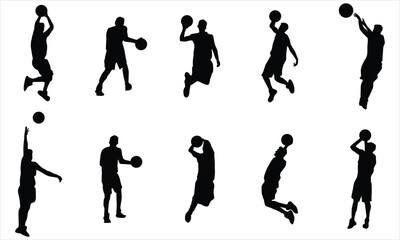  Basketball player's silhouettes set is isolated on a white background