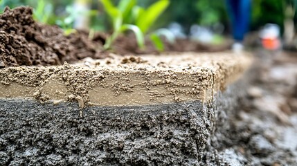Naklejka premium Cross-section of soil layers showing different textures and colors.