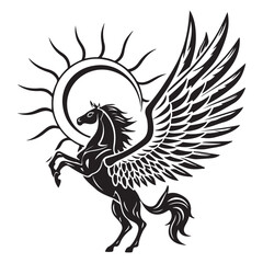 Obraz premium Stylized Black and White Pegasus Tattoo Illustration