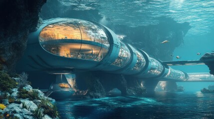 Futuristic underwater habitat with advanced design for marine research