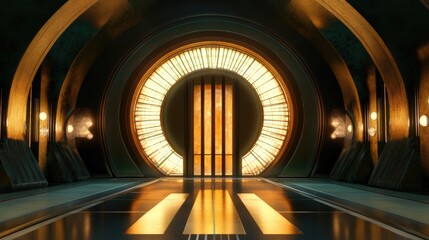 Obraz premium A cozy room with a large circular window in the middle, perfect for reading or relaxing