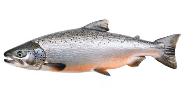 Fresh Salmon Fish with Silver Scales and Orange Belly on White Background