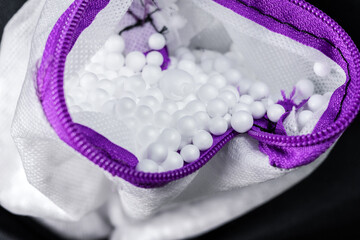 Flexible bean bag inside. Frameless chair filled with polystyrene balls. Modern soft and light weight furniture.