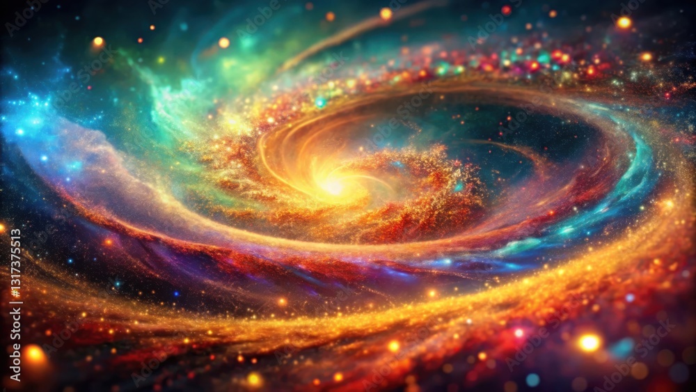 Poster a celestial tapestry of swirling colors and shimmering stars, depicting a cosmic ballet of creation 