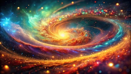 A celestial tapestry of swirling colors and shimmering stars, depicting a cosmic ballet of creation and destruction