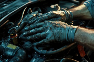 Hands working on a car engine in close-up shot, great for DIY or repair tutorials