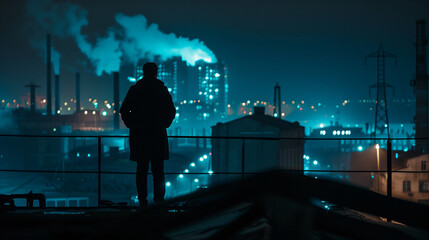 Blue Lit Industrial Warehouse 