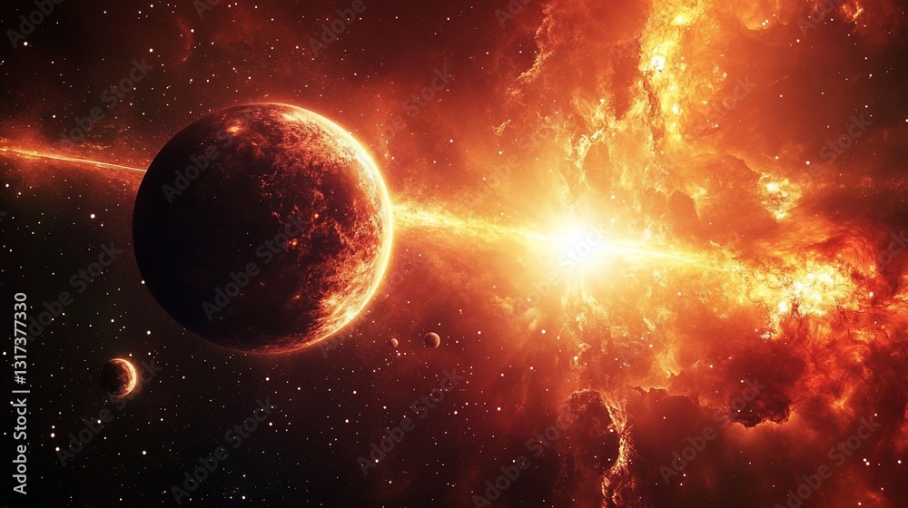 Canvas Prints fiery cosmic collision a planetary explosion in a nebula of intense orange and red hues