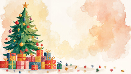 Cheerful holiday toy drive scene with decorated tree and gifts, festive spirit