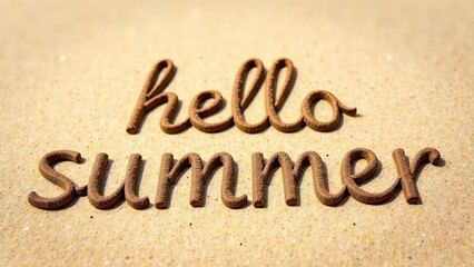 HELLO SUMMER text on the beach background. Tourism concept. Summer sale horizontal promotional web banner, flyer, poster, greeting.