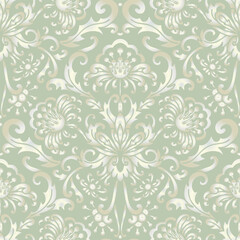 Damask style pattern, abstract flowers, grey colors. Seamless floral pattern-667.