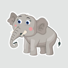 Cute Cartoon Elephant Vector Sticker. Adorable cartoon elephant sticker with a playful expression. Perfect for kids' decor, educational materials, and animal-themed designs