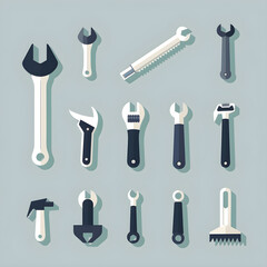 Obraz premium Minimalist Tool Icons Set Featuring Wrench, Hammer, Screwdriver, and Pliers for Various Applications