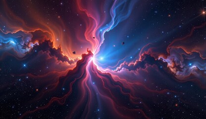 Obraz premium This stunning digital artwork presents a vibrant and surreal cosmic scene, blending elements of nebulae, planets, and star fields.