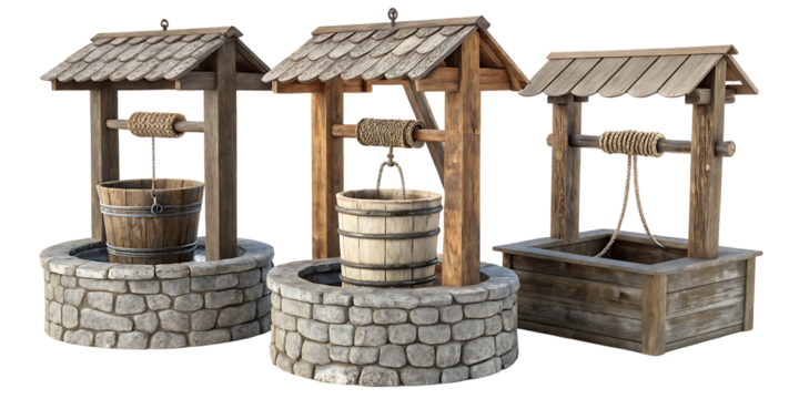 wooden-roofed stone well