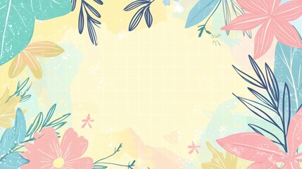 Floral Frame for Happy Moments:  A delicate and vibrant floral border, blooming with soft pink and blue flowers, offers a blank canvas for your creations.