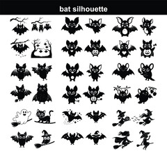 Set of bat silhouettes Collection of halloween bats silhouettes