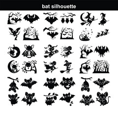 Naklejka premium Set of bat silhouettes Collection of halloween bats silhouettes