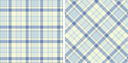 Soft Off White and Vivid Faded Blue Seamless Tartan Fabric Design
