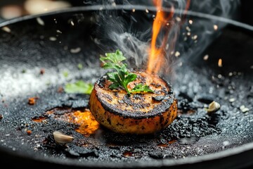 A close-up shot of a frying pan filled with various types of food, perfect for use in recipes, cooking tutorials or meal planning