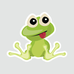 Cute Cartoon Frog Vector Sticker. Playful green cartoon frog sticker with big eyes and a funny expression. Perfect for kids' decor, educational materials, and animal-themed designs