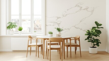 Modern Minimalist Dining Room Interior Design with Marble Wall