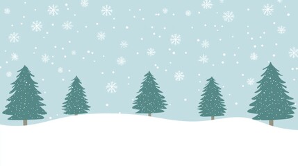 Obraz premium Winter wonderland with snowflakes and pine trees scene for holiday card design