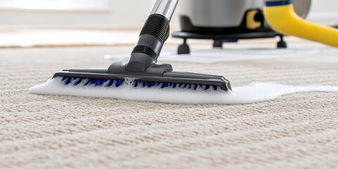 Deep cleaning action with carpet shampooer at home cleaning tips indoor close-up home maintenance