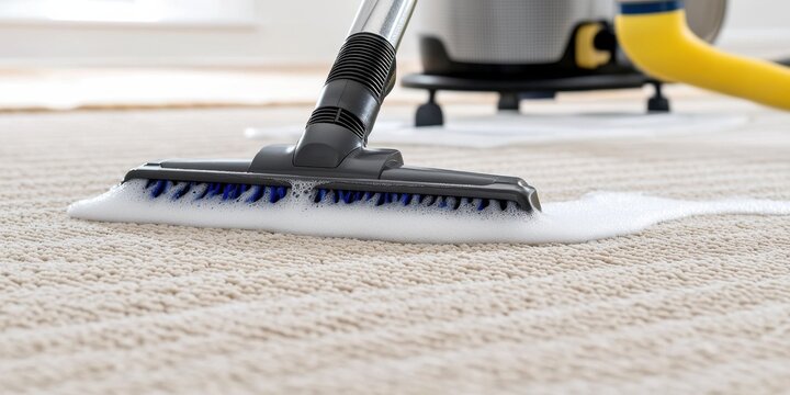 Deep cleaning action with carpet shampooer at home cleaning tips indoor close-up home maintenance