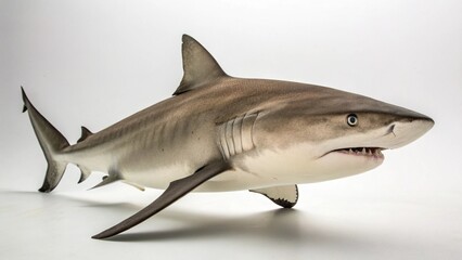 Bull shark in full view on white studio  background