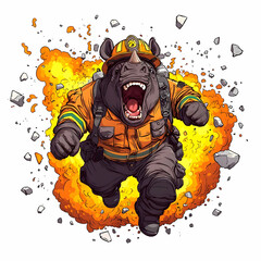 Explosive Action Scene with Rhino Firefighter in Bold Orange Gear