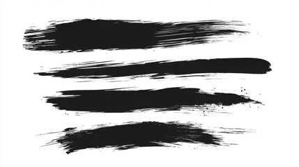 Abstract black paint brush strokes on white background for artistic design and creative projects