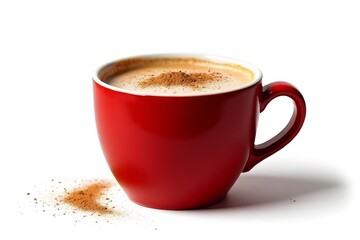 Fototapeta premium Red Mug of Coffee with Cinnamon Topping - Perfect Morning Drink