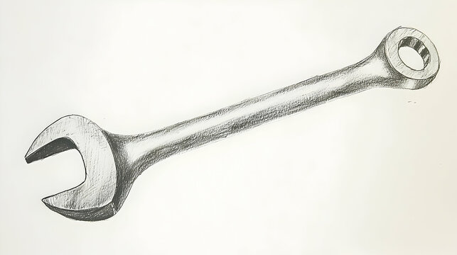 Hand-drawn wrench on white background; repair, maintenance concept; ideal for DIY or mechanics websites