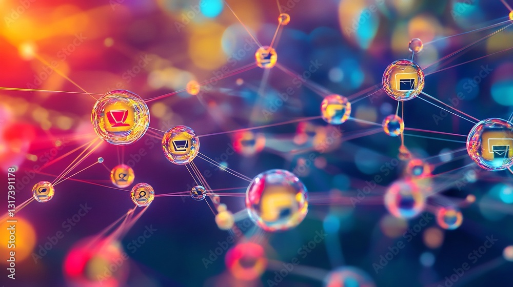 Poster Artistic depiction of customer relationship management symbolic node abstract layer representing engagement loyalty