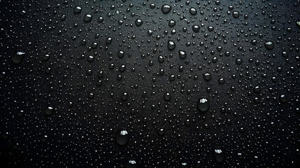 Close-Up Macro Photography Of Sparkling Water Droplets On A Black Background With Reflective Surface