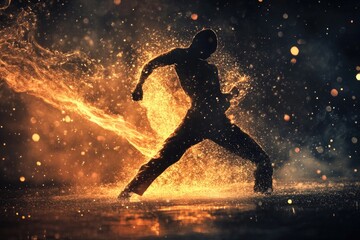 Naklejka premium A person jogging or sprinting through a puddle of water