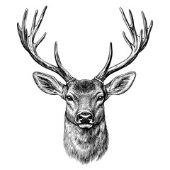 Hand-Drawn Deer Head with Antlers – Vintage Engraving Style Isolated on Transparent Background