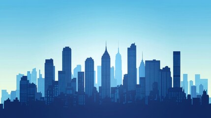 Obraz premium Urban city skyline silhouette against blue sky at dusk for modern design