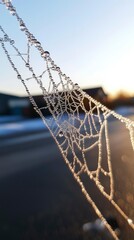 Icy Spiderweb Sunrise Roadside