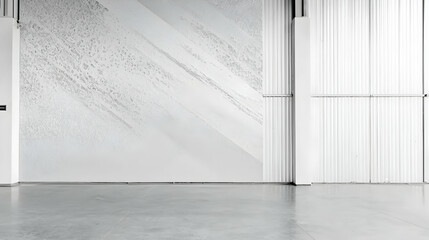 Modern Minimalist Interior Design With White Wall Gray Concrete Floor and Textured Pattern in Empty Room