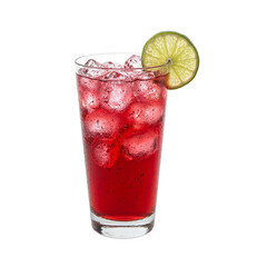 Refreshing cranberry juice in a frosty glass garnished with lime capturing the essence of summer in a simple and enticing composition